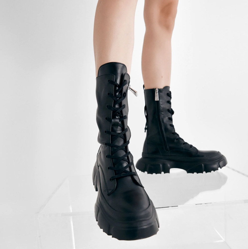 Zara low heeled lug sole leather boots - Picture 7 of 16